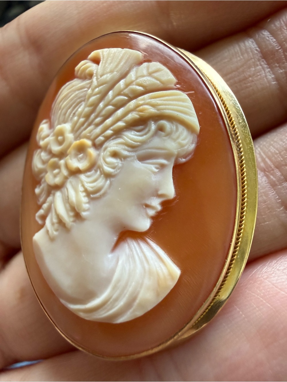 Classic Oval Shell Cameo Brooch & and pendant 14k